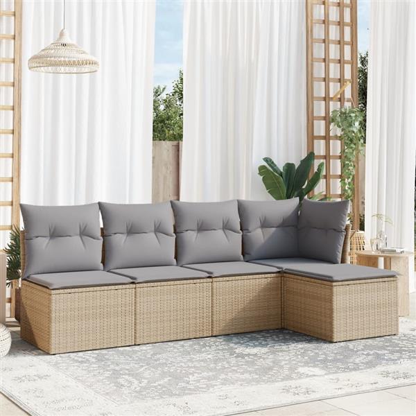 Grote foto vidaxl 5 delige loungeset met kussens poly rattan beige tuin en terras tuinmeubelen