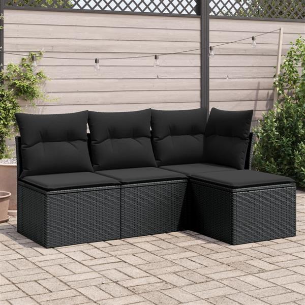 Grote foto vidaxl 4 delige loungeset met kussens poly rattan zwart tuin en terras tuinmeubelen