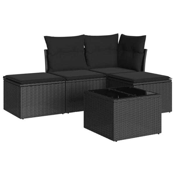 Grote foto vidaxl 5 delige loungeset met kussens poly rattan zwart tuin en terras tuinmeubelen