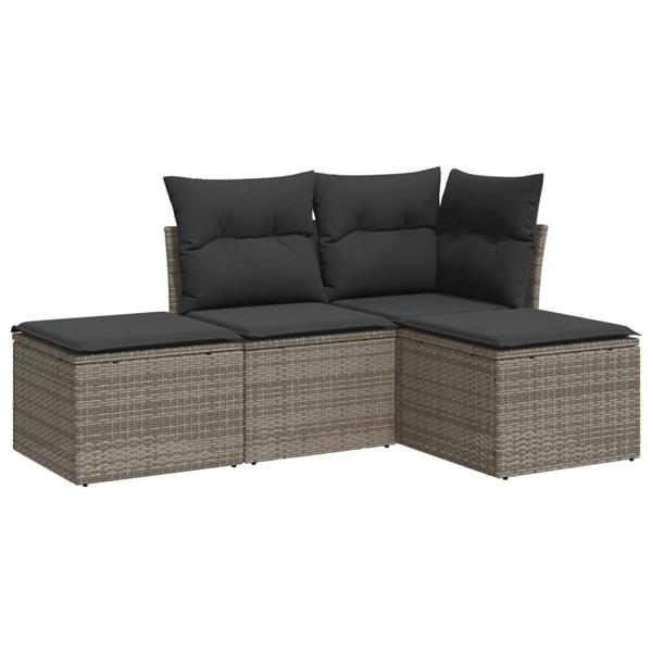 Grote foto vidaxl 4 delige loungeset met kussens poly rattan grijs tuin en terras tuinmeubelen