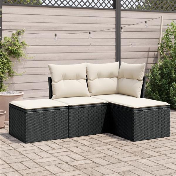 Grote foto vidaxl 4 delige loungeset met kussens poly rattan zwart tuin en terras tuinmeubelen