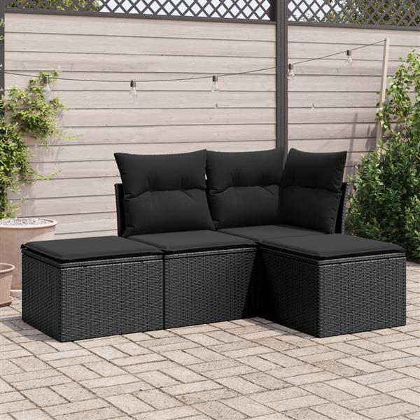 Grote foto vidaxl 4 delige loungeset met kussens poly rattan zwart tuin en terras tuinmeubelen