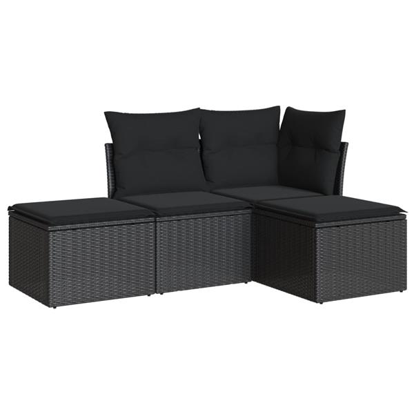 Grote foto vidaxl 4 delige loungeset met kussens poly rattan zwart tuin en terras tuinmeubelen