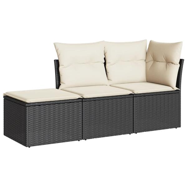 Grote foto vidaxl 3 delige loungeset met kussens poly rattan zwart tuin en terras tuinmeubelen