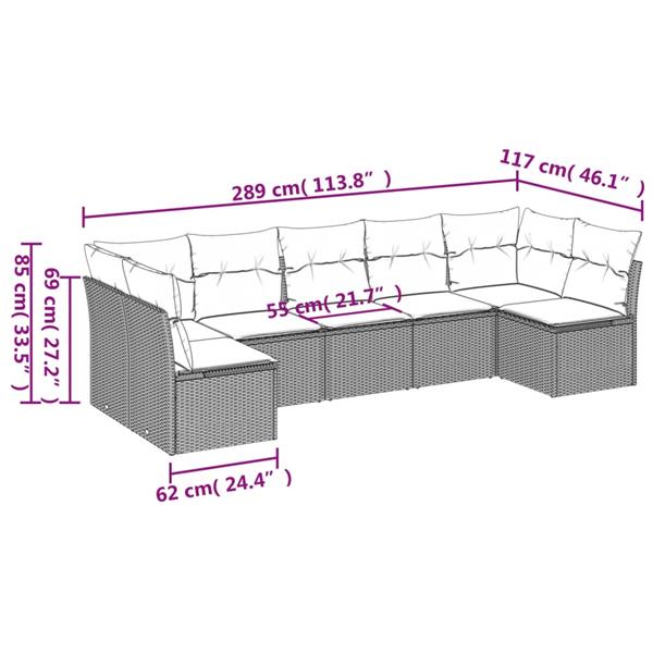 Grote foto vidaxl 7 delige loungeset met kussens poly rattan beige tuin en terras tuinmeubelen