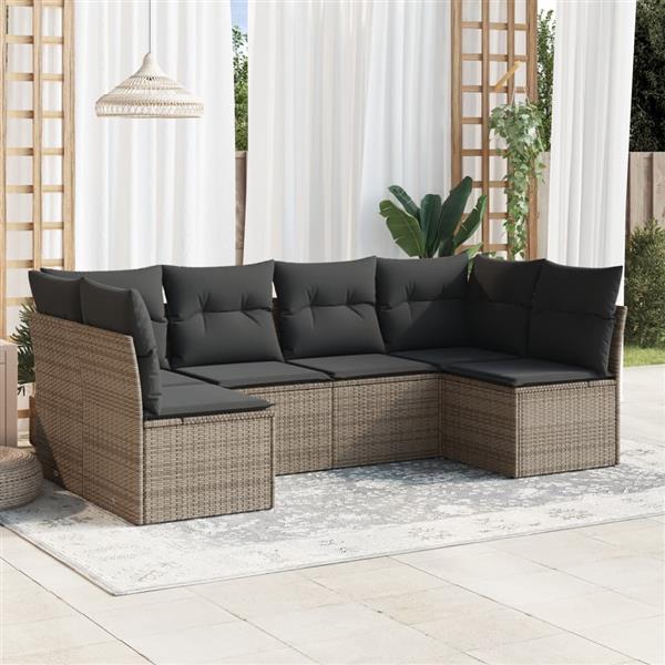 Grote foto vidaxl 6 delige loungeset met kussens poly rattan grijs tuin en terras tuinmeubelen