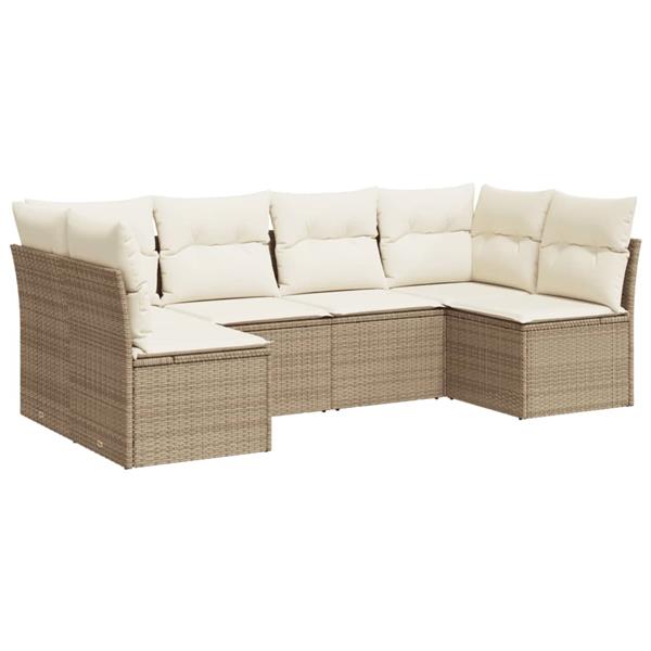 Grote foto vidaxl 6 delige loungeset met kussens poly rattan beige tuin en terras tuinmeubelen