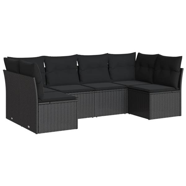 Grote foto vidaxl 6 delige loungeset met kussens poly rattan zwart tuin en terras tuinmeubelen