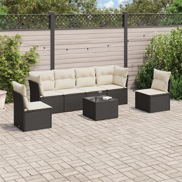 Grote foto vidaxl 7 delige loungeset met kussens poly rattan zwart tuin en terras tuinmeubelen