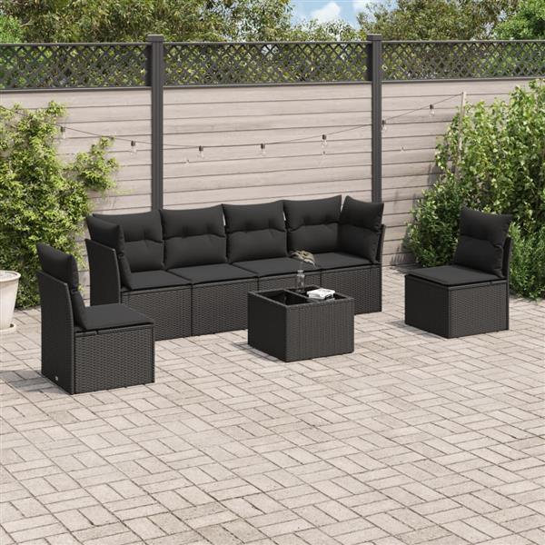 Grote foto vidaxl 7 delige loungeset met kussens poly rattan zwart tuin en terras tuinmeubelen