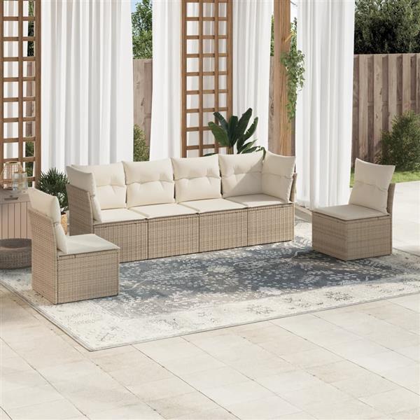 Grote foto vidaxl 6 delige loungeset met kussens poly rattan beige tuin en terras tuinmeubelen