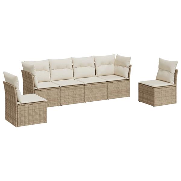 Grote foto vidaxl 6 delige loungeset met kussens poly rattan beige tuin en terras tuinmeubelen