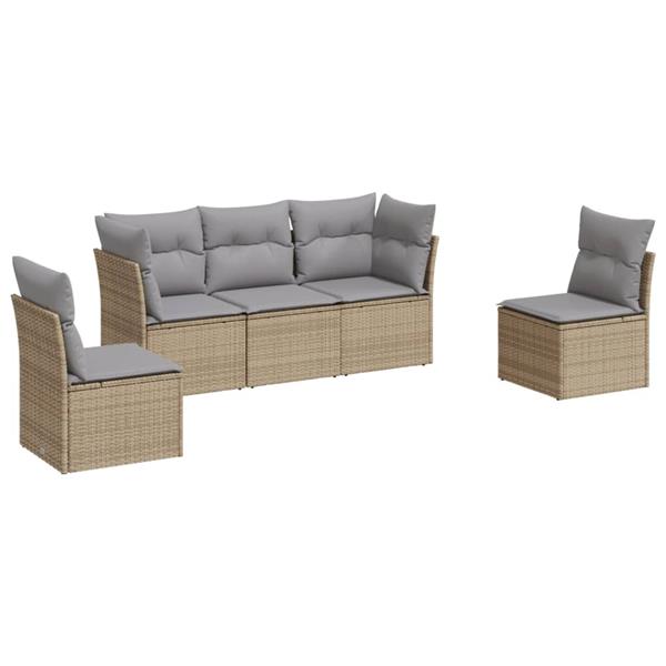 Grote foto vidaxl 5 delige loungeset met kussens poly rattan beige tuin en terras tuinmeubelen