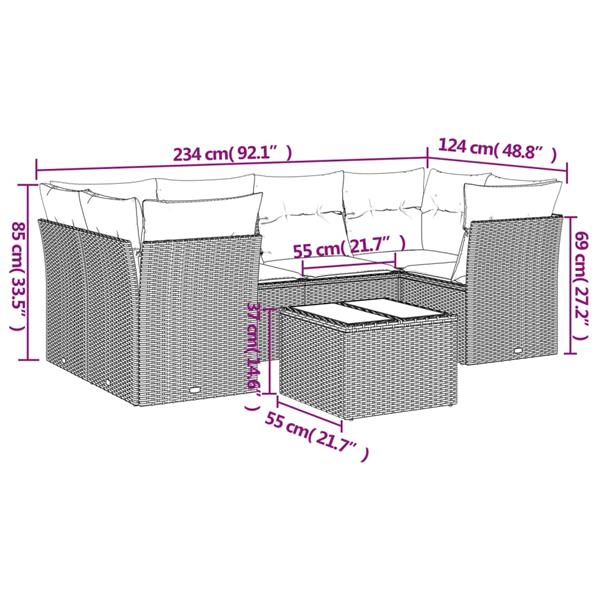 Grote foto vidaxl 7 delige loungeset met kussens poly rattan zwart tuin en terras tuinmeubelen