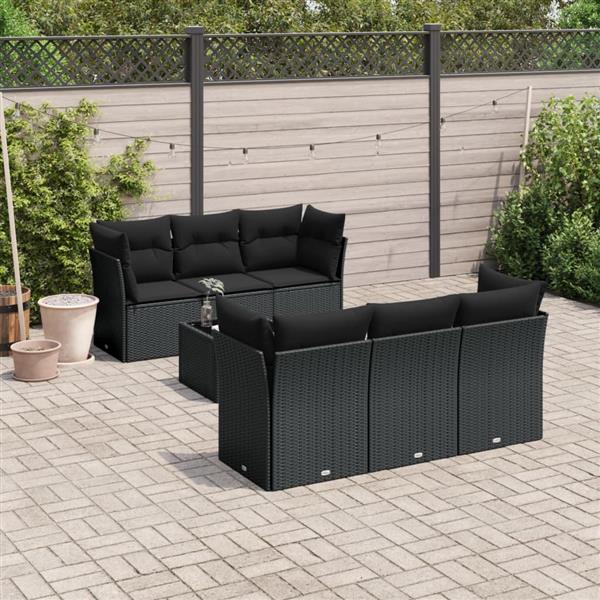 Grote foto vidaxl 7 delige loungeset met kussens poly rattan zwart tuin en terras tuinmeubelen