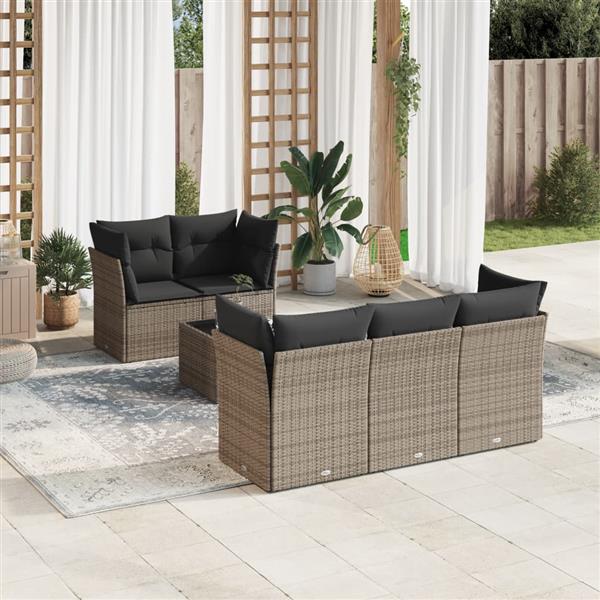 Grote foto vidaxl 6 delige loungeset met kussens poly rattan grijs tuin en terras tuinmeubelen