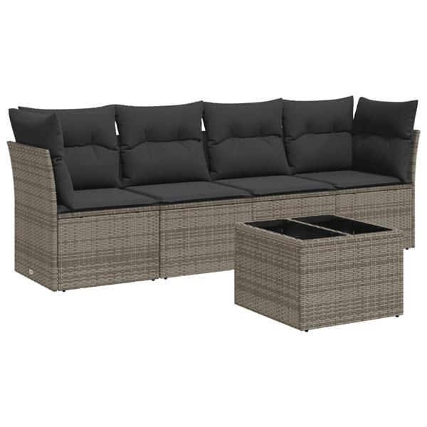 Grote foto vidaxl 5 delige loungeset met kussens poly rattan grijs tuin en terras tuinmeubelen