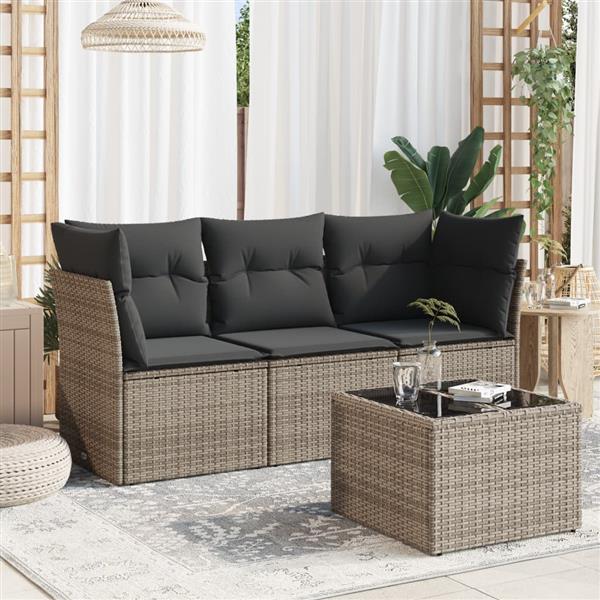 Grote foto vidaxl 4 delige loungeset met kussens poly rattan grijs tuin en terras tuinmeubelen