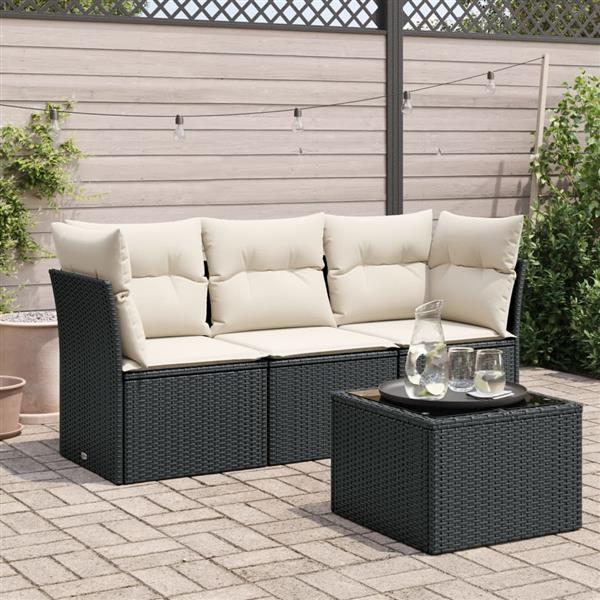 Grote foto vidaxl 4 delige loungeset met kussens poly rattan zwart tuin en terras tuinmeubelen