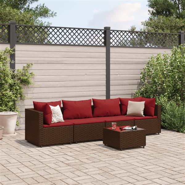 Grote foto vidaxl 5 delige loungeset met kussens poly rattan bruin tuin en terras tuinmeubelen