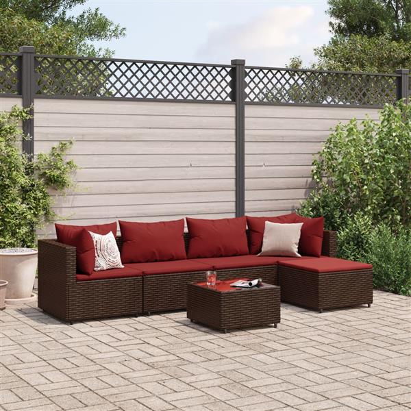 Grote foto vidaxl 6 delige loungeset met kussens poly rattan bruin tuin en terras tuinmeubelen