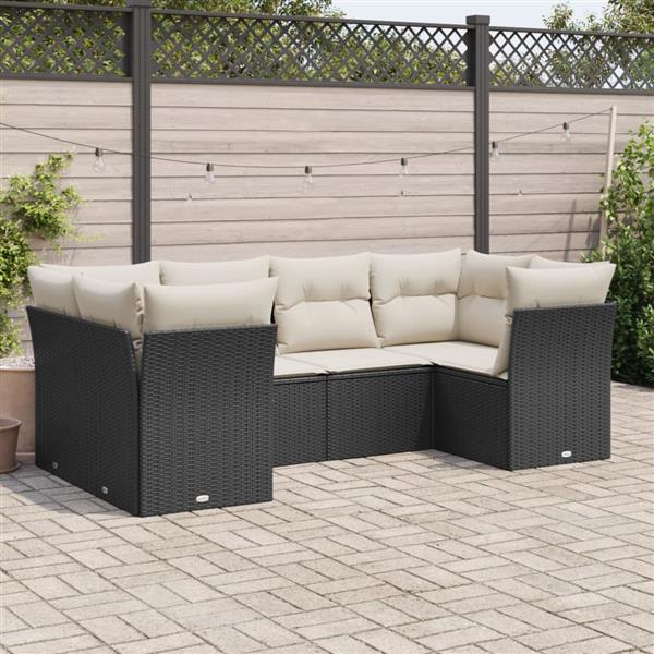 Grote foto vidaxl 6 delige loungeset met kussens poly rattan zwart tuin en terras tuinmeubelen