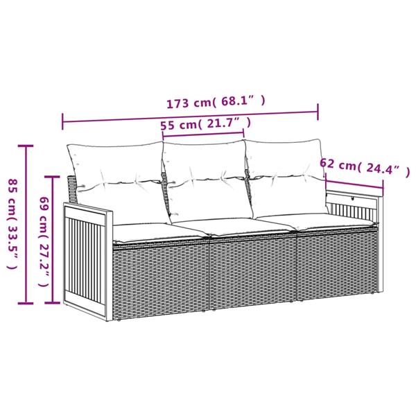 Grote foto vidaxl 3 delige loungeset met kussens poly rattan beige tuin en terras tuinmeubelen