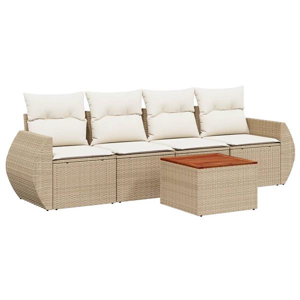 Grote foto vidaxl 5 delige loungeset met kussens poly rattan beige tuin en terras tuinmeubelen