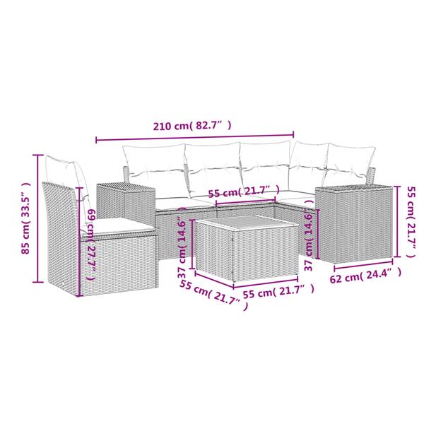 Grote foto vidaxl 6 delige loungeset met kussens poly rattan zwart tuin en terras tuinmeubelen