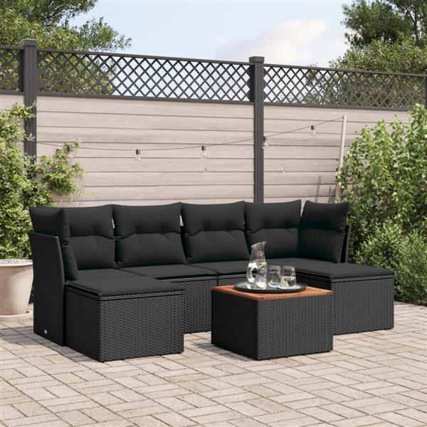 Grote foto vidaxl 7 delige loungeset met kussens poly rattan zwart tuin en terras tuinmeubelen