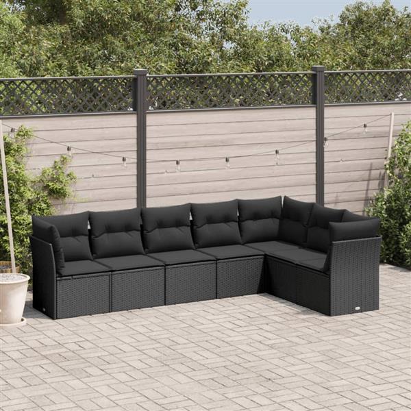 Grote foto vidaxl 7 delige loungeset met kussens poly rattan zwart tuin en terras tuinmeubelen