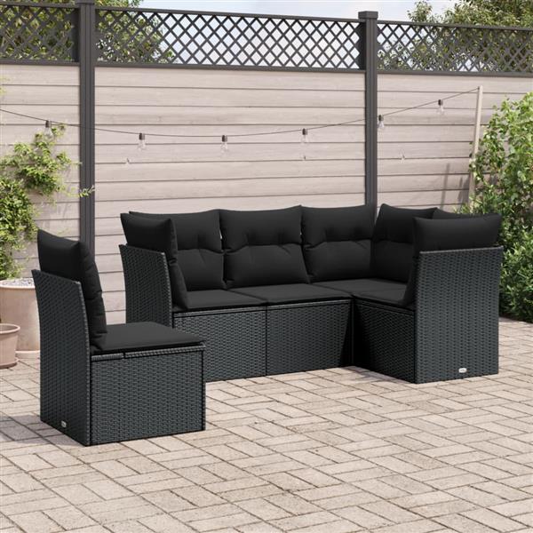 Grote foto vidaxl 5 delige loungeset met kussens poly rattan zwart tuin en terras tuinmeubelen