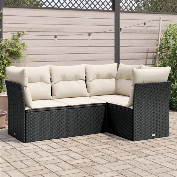 Grote foto vidaxl 4 delige loungeset met kussens poly rattan zwart tuin en terras tuinmeubelen