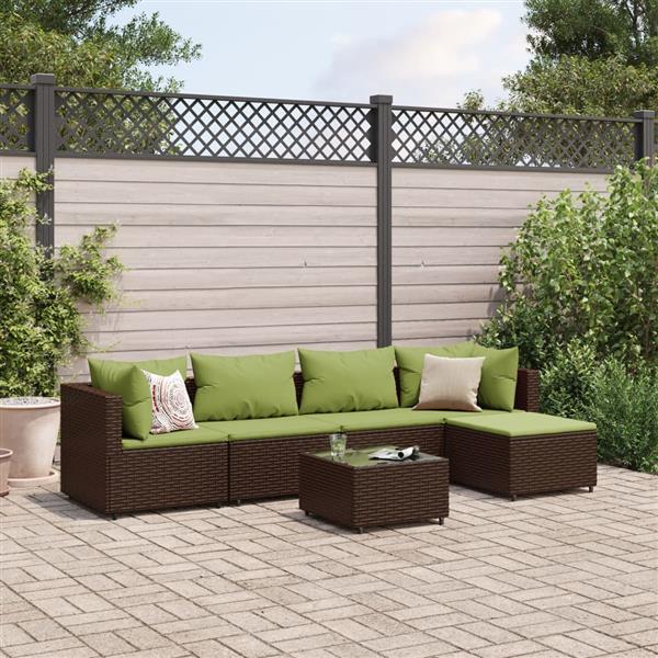 Grote foto vidaxl 6 delige loungeset met kussens poly rattan bruin tuin en terras tuinmeubelen