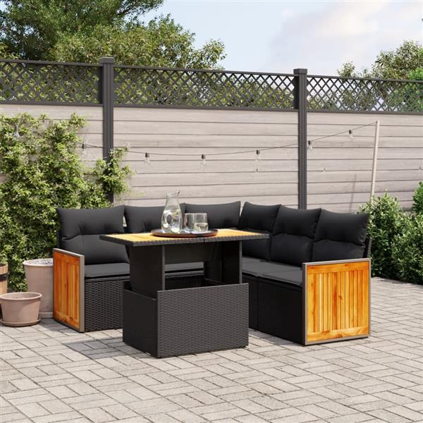 Grote foto vidaxl 6 delige loungeset met kussens poly rattan zwart tuin en terras tuinmeubelen