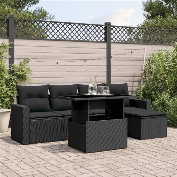 Grote foto vidaxl 6 delige loungeset met kussens poly rattan zwart tuin en terras tuinmeubelen