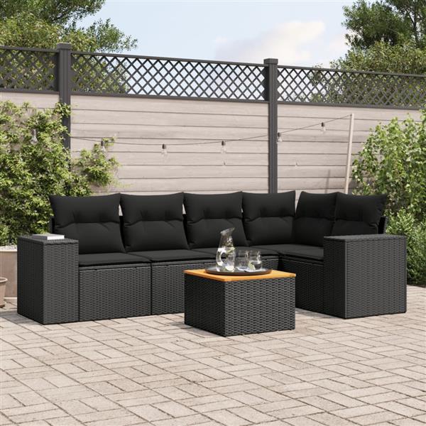 Grote foto vidaxl 6 delige loungeset met kussens poly rattan zwart tuin en terras tuinmeubelen