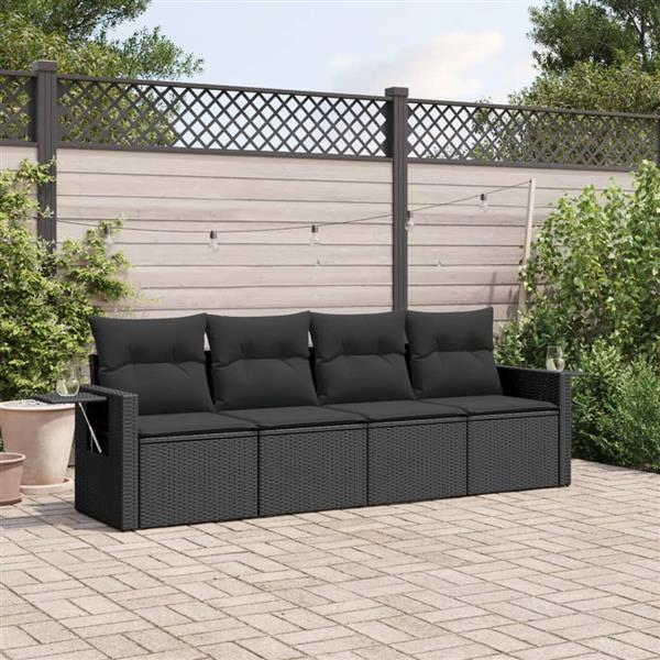 Grote foto vidaxl 4 delige loungeset met kussens poly rattan zwart tuin en terras tuinmeubelen