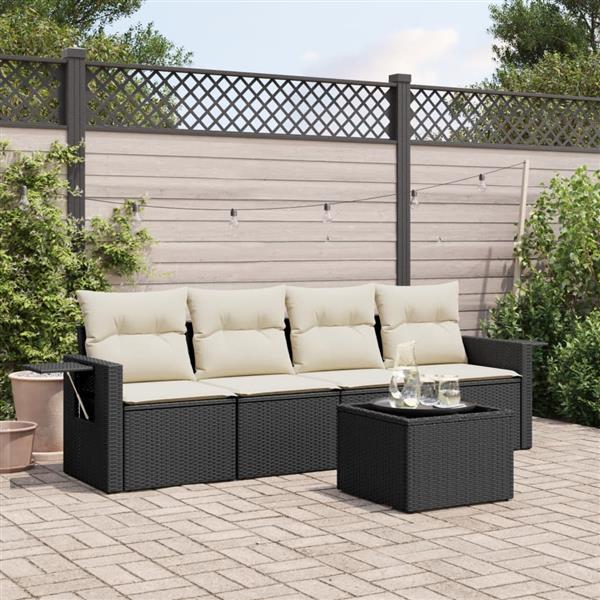 Grote foto vidaxl 5 delige loungeset met kussens poly rattan zwart tuin en terras tuinmeubelen