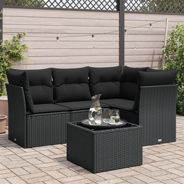 Grote foto vidaxl 5 delige loungeset met kussens poly rattan zwart tuin en terras tuinmeubelen