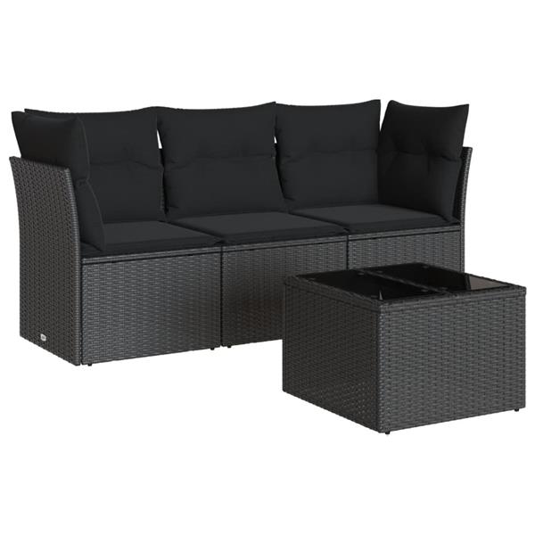 Grote foto vidaxl 4 delige loungeset met kussens poly rattan zwart tuin en terras tuinmeubelen