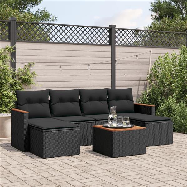 Grote foto vidaxl 7 delige loungeset met kussens poly rattan zwart tuin en terras tuinmeubelen