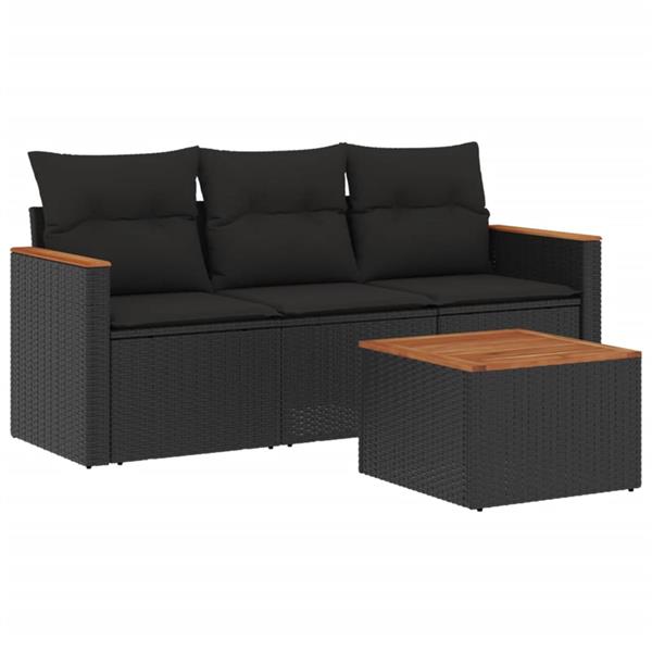 Grote foto vidaxl 4 delige loungeset met kussens poly rattan zwart tuin en terras tuinmeubelen