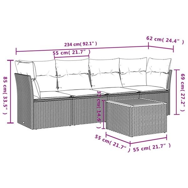 Grote foto vidaxl 5 delige loungeset met kussens poly rattan zwart tuin en terras tuinmeubelen