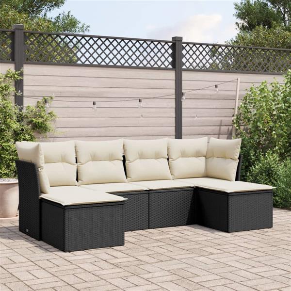 Grote foto vidaxl 6 delige loungeset met kussens poly rattan zwart tuin en terras tuinmeubelen