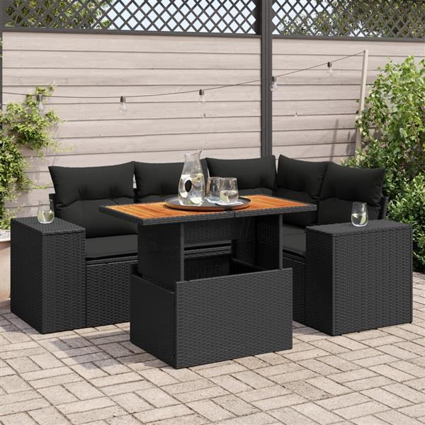 Grote foto vidaxl 5 delige loungeset met kussens poly rattan zwart tuin en terras tuinmeubelen