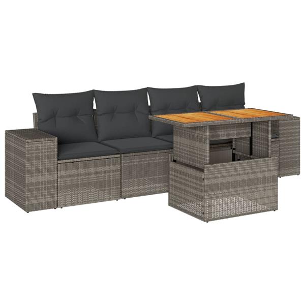 Grote foto vidaxl 5 delige loungeset met kussens poly rattan grijs tuin en terras tuinmeubelen