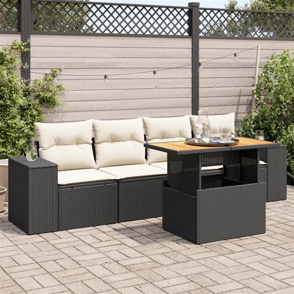 Grote foto vidaxl 5 delige loungeset met kussens poly rattan zwart tuin en terras tuinmeubelen