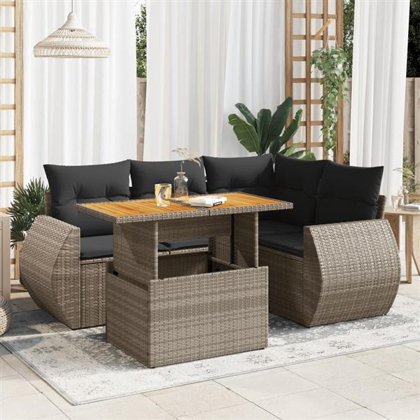 Grote foto vidaxl 5 delige loungeset met kussens poly rattan grijs tuin en terras tuinmeubelen