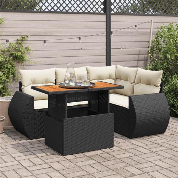 Grote foto vidaxl 5 delige loungeset met kussens poly rattan zwart tuin en terras tuinmeubelen